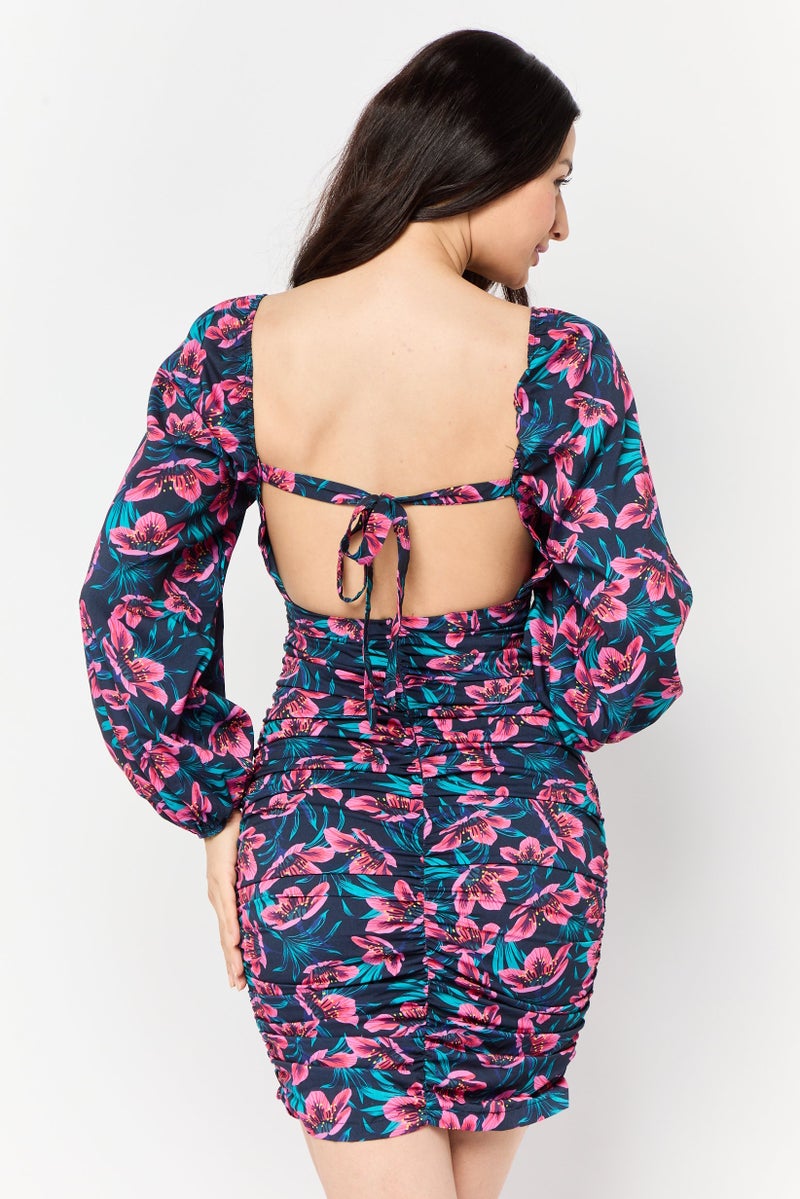 trendyol Women Floral Print Mini Dress, Multicolor - Image 4