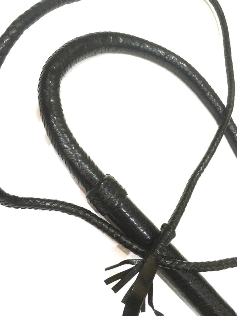 PETS TRIANGLE 6 Feet Genuine Leather Attractive Bull Whip Action for Horse,for Adult,black - Image 1