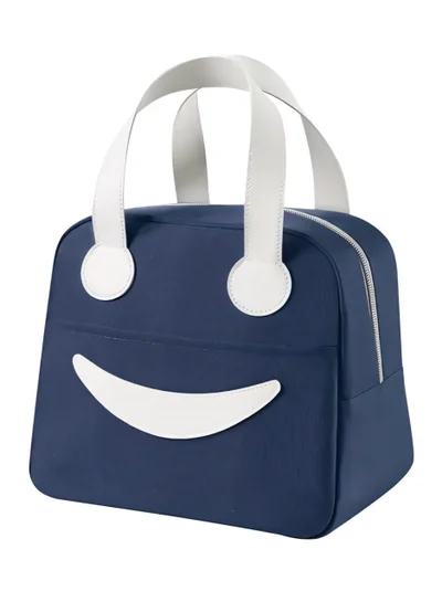 flâneur Insulated Lunch Bag with White Handles and Smiley Design - Big Capacity, Modern and Durable, Perfect for School, Work, and Travel, Portable with Thermal Protection and Functional Design