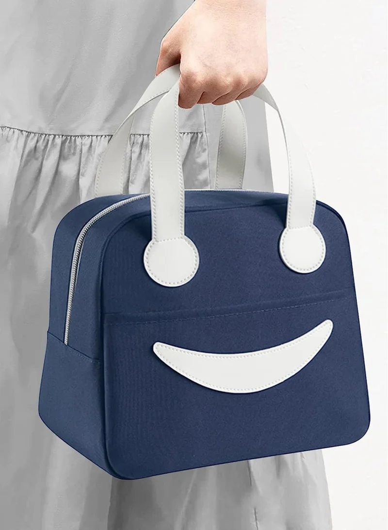 flâneur Insulated Lunch Bag with White Handles and Smiley Design - Big Capacity, Modern and Durable, Perfect for School, Work, and Travel, Portable with Thermal Protection and Functional Design