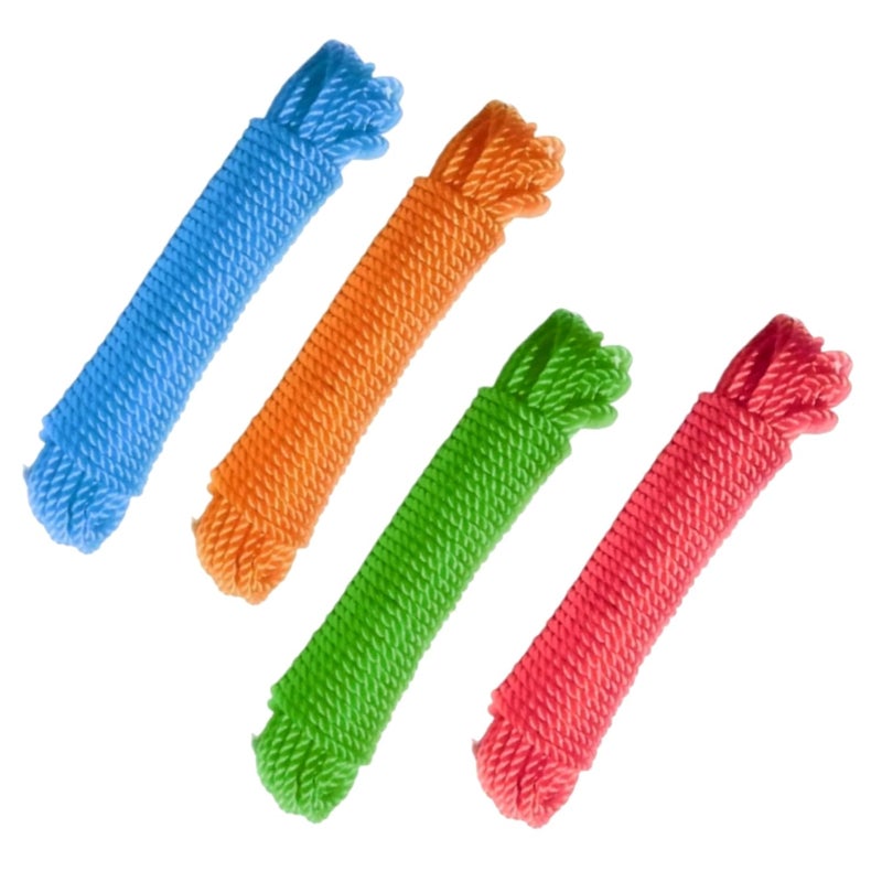 CLEZARO Pack of 4 Cloth Drying Rope Nylon Rope for Hanging Clothes Hanging Rope for Both Indoor and Outdoor Purpose Approx 5 Meter Length Multicolor H80 - Image 2