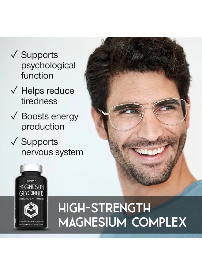 SUPERSELF Magnesium Glycinate Supplement - 1500mg Magnesium Bisglycinate Capsules with Zinc & Vitamin B6-120 Tablets High Strength Complex - 300mg Chelated Supplement with Zinc - Advanced Absorption - UK Made - Image 2