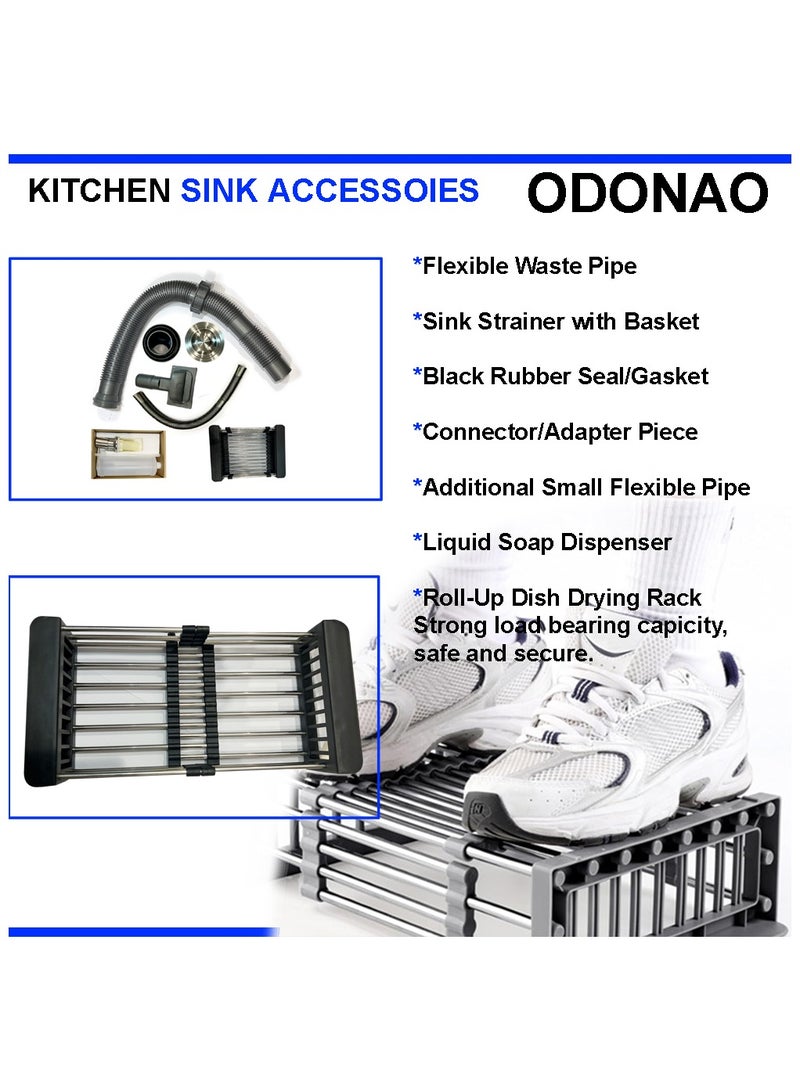 ODONAO Premium Stainless Steel Kitchen Sink, 60x45x22 cm, Single Bowl, Black Finish, Durable Modern Design - Image 5