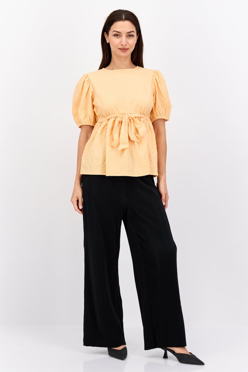 Neon Rose Women Tie Neck Long Sleeve Textured Top, Peach - Image 4