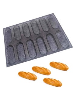 Silicone Baguette Moulds Mini Hot Dog Bun Mold Bread Bun Mold Pans Non-Stick Reusable Sandwich Baking Form French Bread Pan Hoagie Roll Baking Pans Perforated Mould 12-Loaf Bread Pans