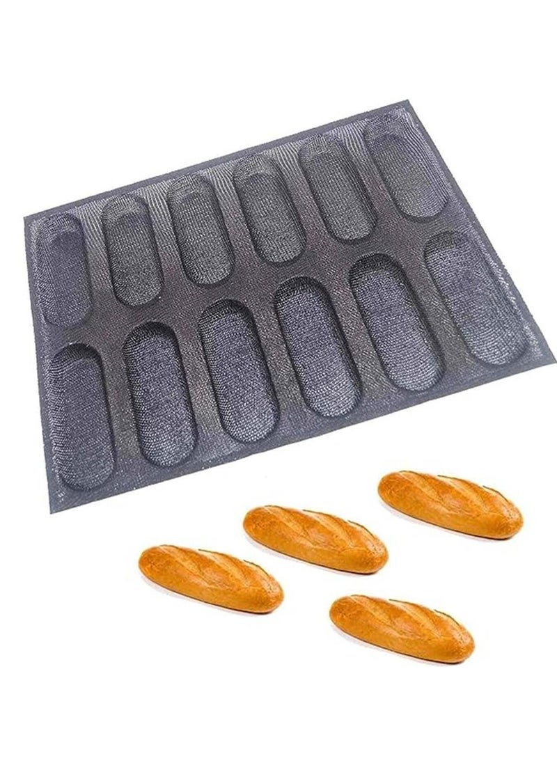 Generic - Silicone Baguette Moulds Mini Hot Dog Bun Mold Bread Bun Mold Pans Non-Stick Reusable Sandwich Baking Form French Bread Pan Hoagie Roll Baking Pans Perforated Mould 12-Loaf Bread Pans - Image 1