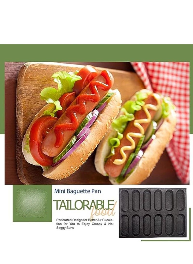 Generic - Silicone Baguette Moulds Mini Hot Dog Bun Mold Bread Bun Mold Pans Non-Stick Reusable Sandwich Baking Form French Bread Pan Hoagie Roll Baking Pans Perforated Mould 12-Loaf Bread Pans - Image 1