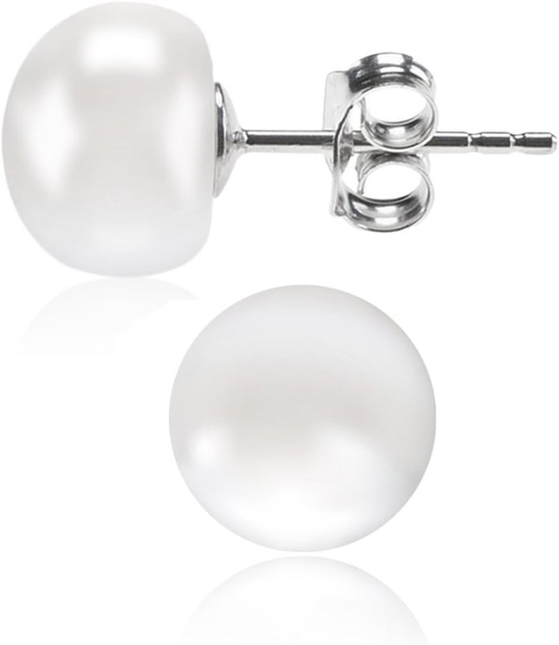 Alyc Pearl Earrings Freshwater Pearl White Button Stud Earrings with 925 Sterling Silver for Women - Image 2
