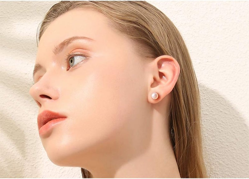Alyc Pearl Earrings Freshwater Pearl White Button Stud Earrings with 925 Sterling Silver for Women - Image 4