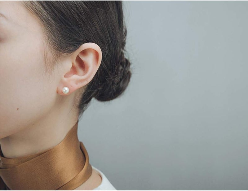 Alyc Pearl Earrings Freshwater Pearl White Button Stud Earrings with 925 Sterling Silver for Women - Image 5