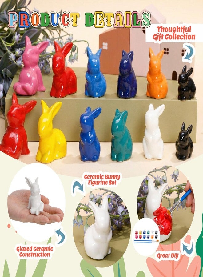 Remerry 8 Pcs Ceramic White Bunny Summer Bunny Crafts DIY Decorative Rabbit Figurines Porcelain Decor Modern Art Rabbit Figurine with 2 Set 12 Color Paints 8 Brush for Party Favor DIY Gift - Image 3