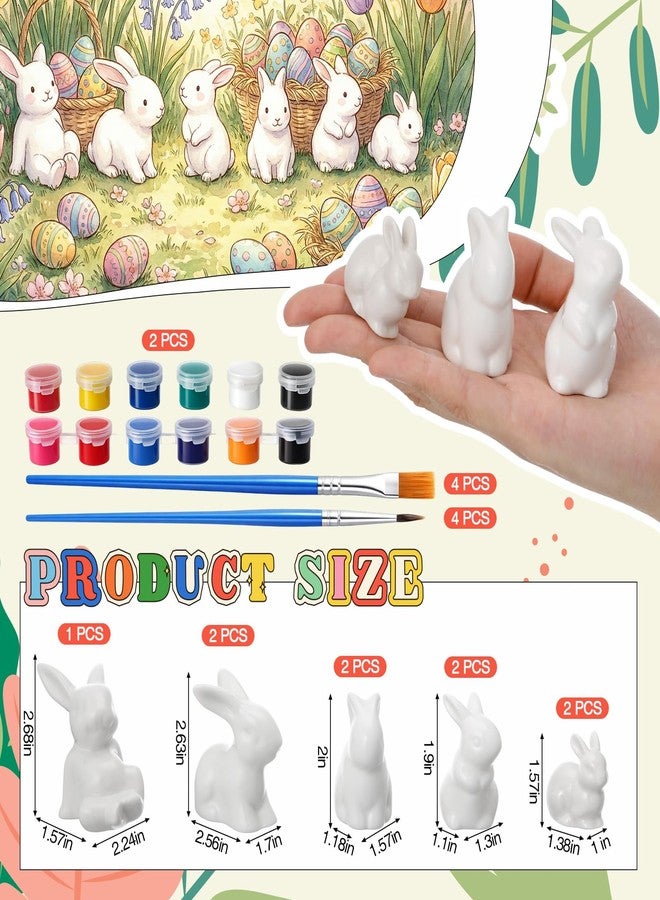 Remerry 8 Pcs Ceramic White Bunny Summer Bunny Crafts DIY Decorative Rabbit Figurines Porcelain Decor Modern Art Rabbit Figurine with 2 Set 12 Color Paints 8 Brush for Party Favor DIY Gift - Image 2