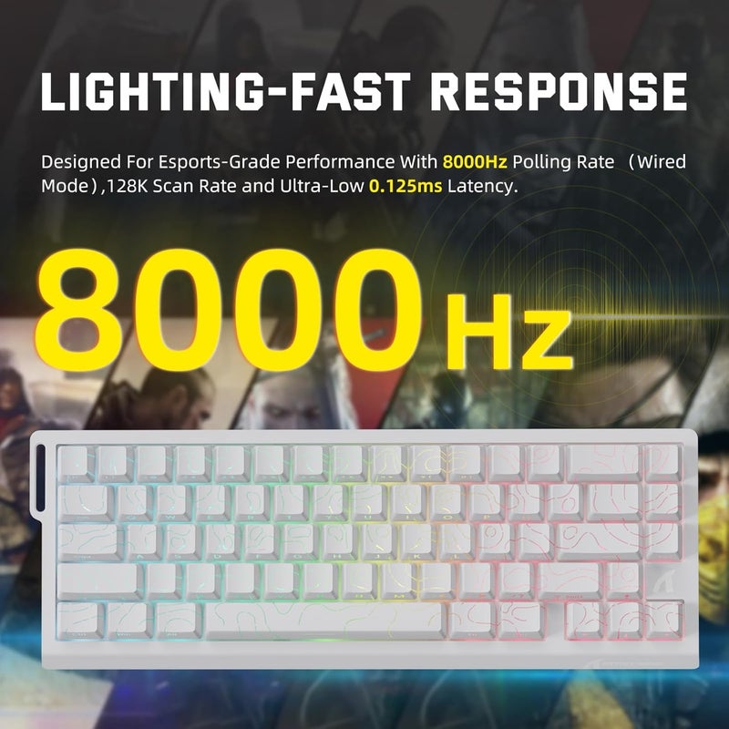 MAMBASNAKE X ATTACK SHARK X68PRO HE Wireless Gaming Keyboard Rapid Trigger, BT/2.4G/Wired, Magnetic Switch 0.01mm RT, 8KHz, Adjustable Activation Point, 5000mAh, RGB, for PC/Mac - White Outlines - Image 4