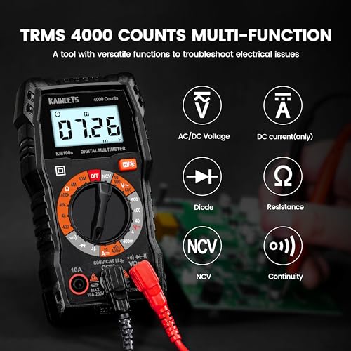 KAIWEETS Digital Multimeter 4000 Counts, Voltage Tester with Accurate Ohm Volt Amp Readings, DC/AC Voltmeter Clearly Measures Resistance Continuity Diode Capacitance NCV for Household and Automotive - Image 2