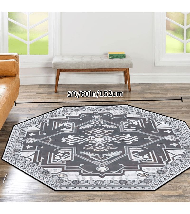 Vintage Persian Style Octagon Area Mat 48x48in Machine Washable Non Slip Lightweight Polyester Fiber Rug - Image 1