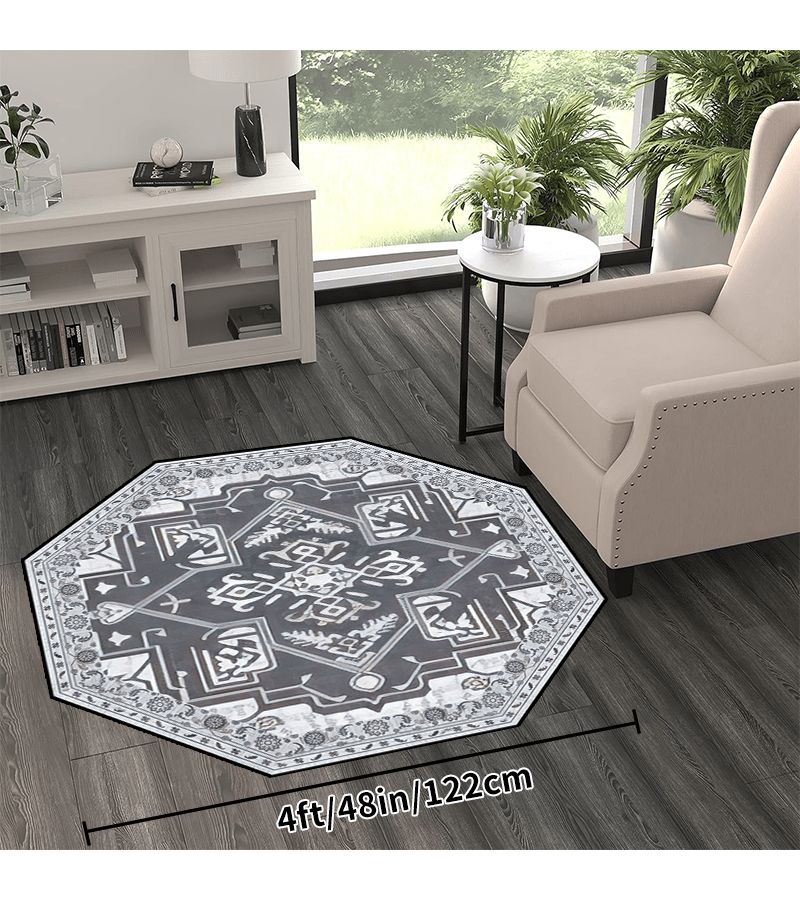 Vintage Persian Style Octagon Area Mat 48x48in Machine Washable Non Slip Lightweight Polyester Fiber Rug - Image 4