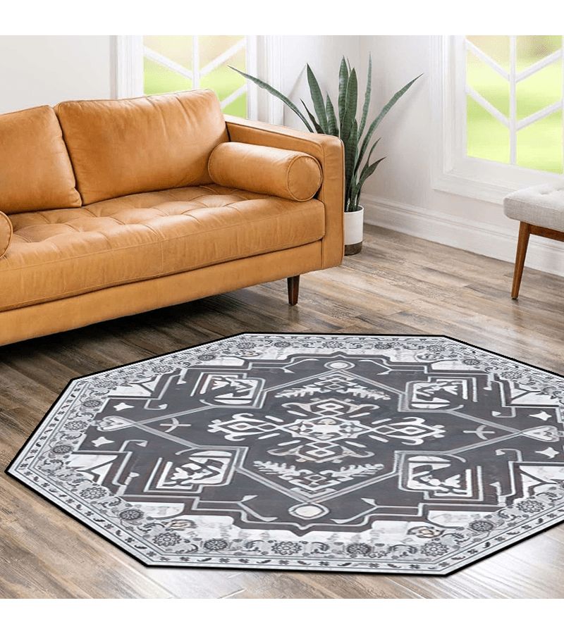 Vintage Persian Style Octagon Area Mat 48x48in Machine Washable Non Slip Lightweight Polyester Fiber Rug - Image 5