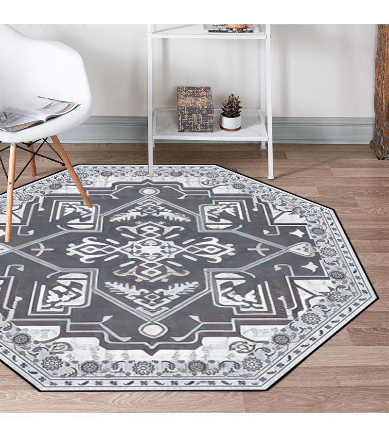 Vintage Persian Style Octagon Area Mat 48x48in Machine Washable Non Slip Lightweight Polyester Fiber Rug - Image 2