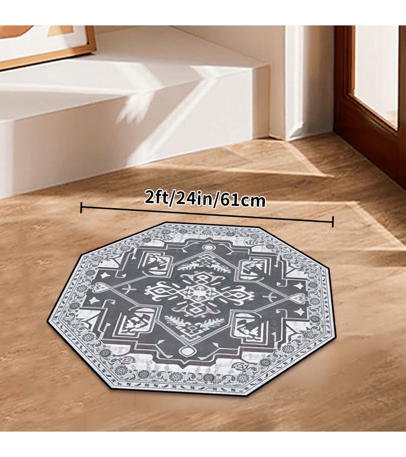 Vintage Persian Style Octagon Area Mat 48x48in Machine Washable Non Slip Lightweight Polyester Fiber Rug - Image 3