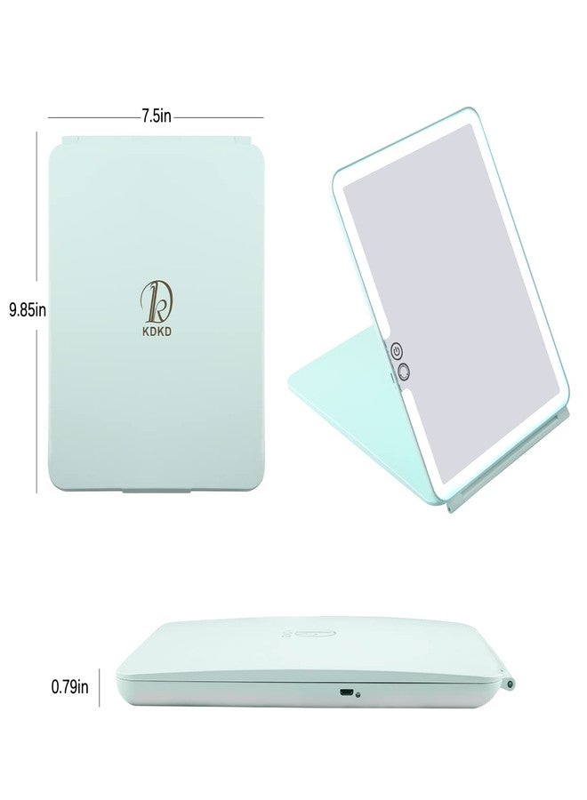 KDKD Folding Travel Mirror Lighted Makeup Mirror with 72 LEDs 3 Colors Light Modes USB Rechargable 2000mA Batteries Ultra Thin Compact Vanity Mirror with Touch Screen Dimming for Cosmetic Green - Image 2