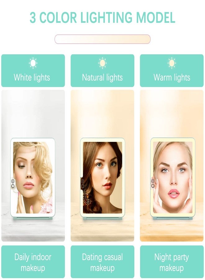 KDKD Folding Travel Mirror Lighted Makeup Mirror with 72 LEDs 3 Colors Light Modes USB Rechargable 2000mA Batteries Ultra Thin Compact Vanity Mirror with Touch Screen Dimming for Cosmetic Green - Image 4