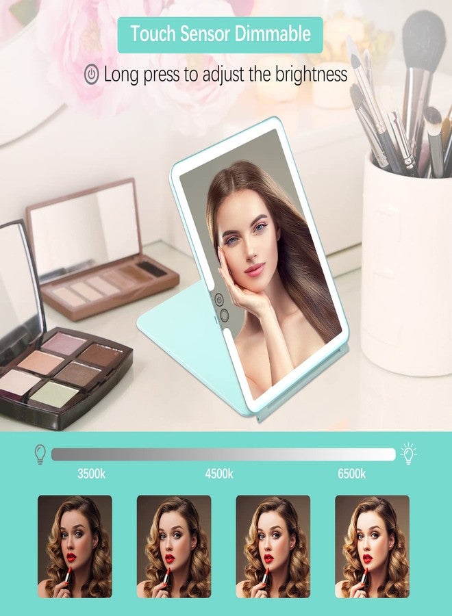 KDKD Folding Travel Mirror Lighted Makeup Mirror with 72 LEDs 3 Colors Light Modes USB Rechargable 2000mA Batteries Ultra Thin Compact Vanity Mirror with Touch Screen Dimming for Cosmetic Green - Image 5