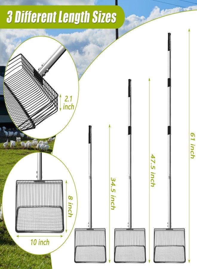 Windspeed 3 in 1 Metal Chicken Poop Scooper 10'' Wide, 61'' Long Adjustable Chicken Coop Pooper Scoop Sifting Shovel Litter for Poultry Litter Scooper Supplies (34-61 in) - Image 2