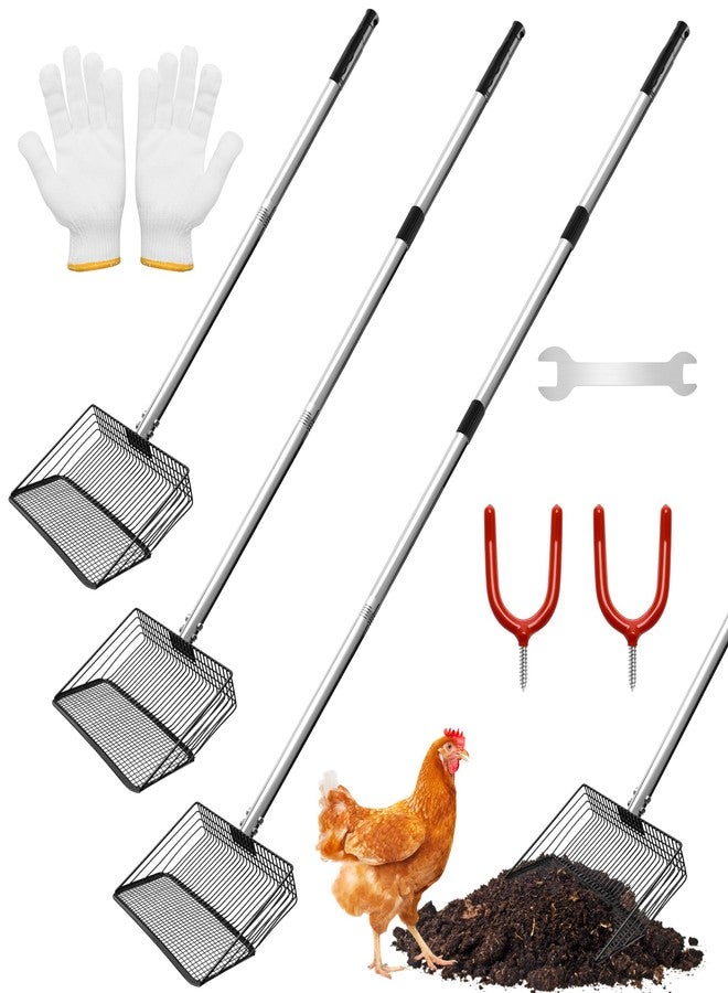 Windspeed 3 in 1 Metal Chicken Poop Scooper 10'' Wide, 61'' Long Adjustable Chicken Coop Pooper Scoop Sifting Shovel Litter for Poultry Litter Scooper Supplies (34-61 in) - Image 1