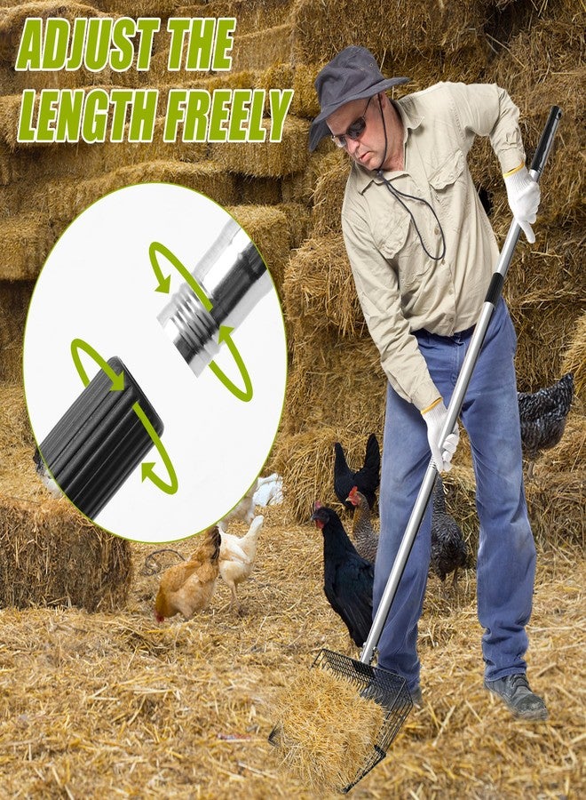 Windspeed 3 in 1 Metal Chicken Poop Scooper 10'' Wide, 61'' Long Adjustable Chicken Coop Pooper Scoop Sifting Shovel Litter for Poultry Litter Scooper Supplies (34-61 in) - Image 4