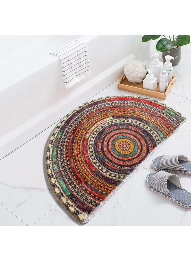 WERGHJ Half Round Door Mat,Semi Circle Bathroom Floor Rug,Mandala Boho Bohemian Non-Slip Welcome Entrance Way Absorbent Bath Mat,Microfiber Tufted Indoor Rug for Kitchen Living Room (Multicolor) - Image 1