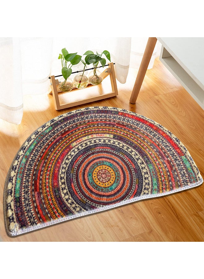 WERGHJ Half Round Door Mat,Semi Circle Bathroom Floor Rug,Mandala Boho Bohemian Non-Slip Welcome Entrance Way Absorbent Bath Mat,Microfiber Tufted Indoor Rug for Kitchen Living Room (Multicolor) - Image 2