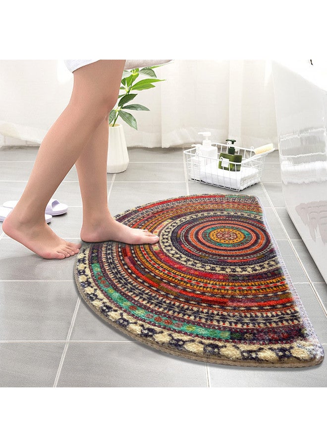 WERGHJ Half Round Door Mat,Semi Circle Bathroom Floor Rug,Mandala Boho Bohemian Non-Slip Welcome Entrance Way Absorbent Bath Mat,Microfiber Tufted Indoor Rug for Kitchen Living Room (Multicolor) - Image 3