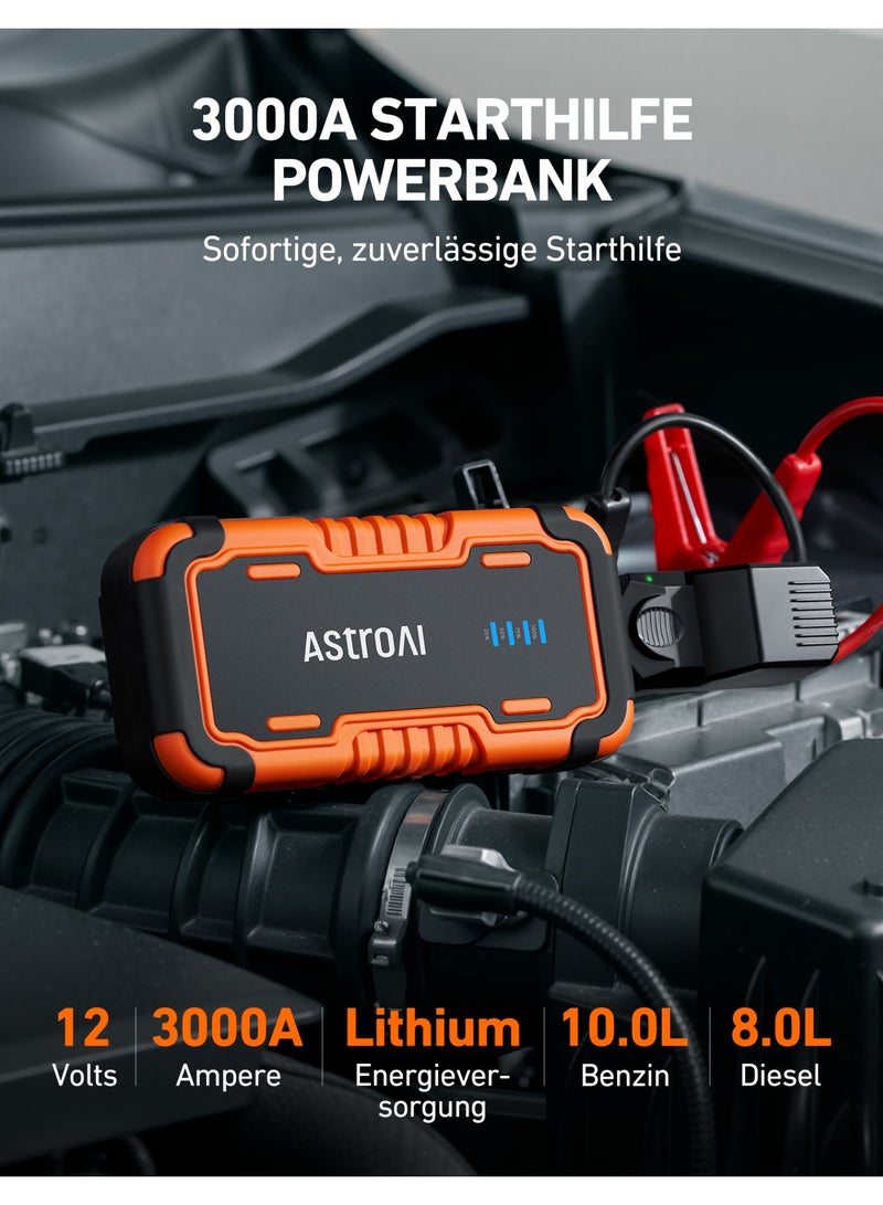 أسترواي AstroAI P10 بطارية السيارة القفز البداية ، 5000A محمولة القفز البداية حزمة البطارية لما يصل إلى 10L الغاز و 8L محركات الديزل ، 12V صندوق القفز الليثيوم ، حزمة تعزيز السيارات مع أضواء LED 3-الوضع وكابل القفز - Image 5