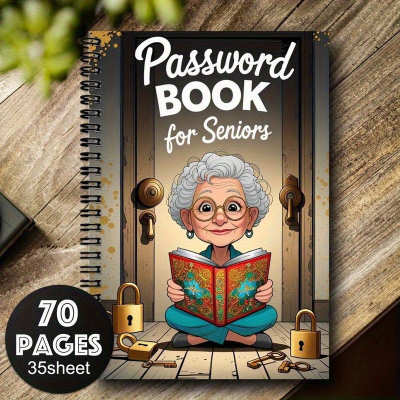 Password Book For The Elderly Locked Pages Vintage Door Cover Secure Organizer Spiral Notebook Senior Coding Journal Online Safety Tech Gift Home Office Use Cognitive Stimulation Activity - Image 1