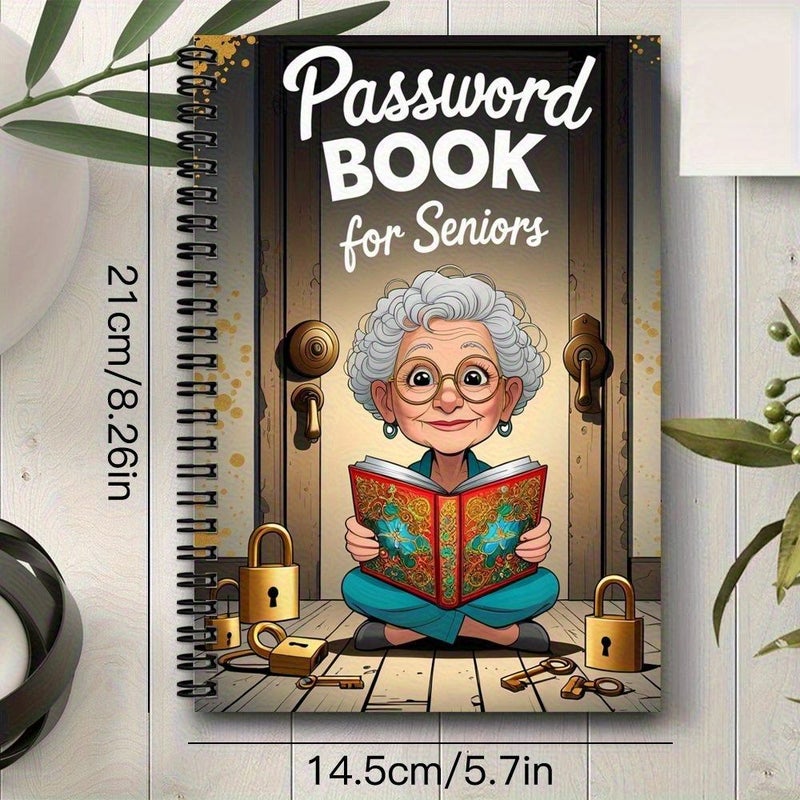 Password Book For The Elderly Locked Pages Vintage Door Cover Secure Organizer Spiral Notebook Senior Coding Journal Online Safety Tech Gift Home Office Use Cognitive Stimulation Activity - Image 2