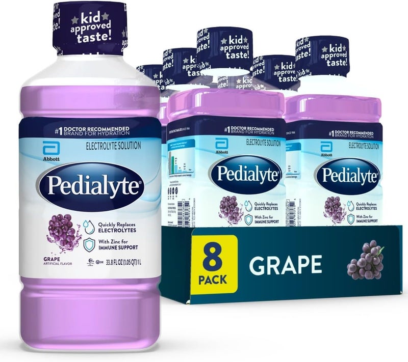 Pedialyte Electrolyte Solution, Hydration Drink, Grape Flavor, 1 Liter, 8 Count - Image 1