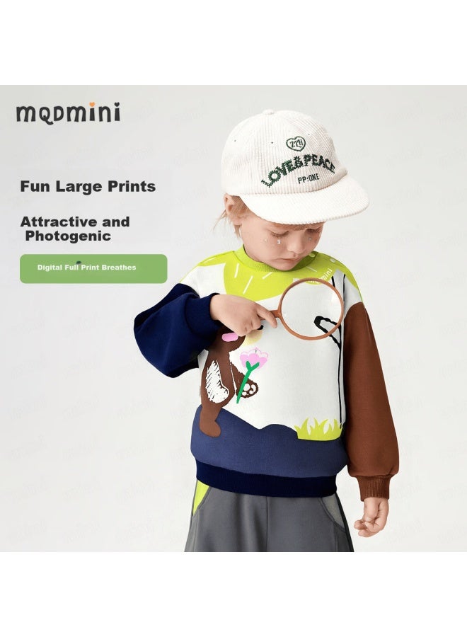 Mqdmini Kids Sweatshirt Spring Boys Girls Colorblock Fun Top Baby Fashion Cartoon Shirt - Image 2