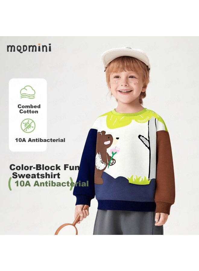 Mqdmini Kids Sweatshirt Spring Boys Girls Colorblock Fun Top Baby Fashion Cartoon Shirt - Image 1
