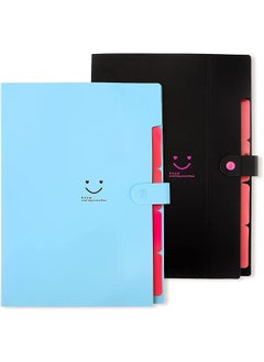 erorex Expanding File Folders Pockets Letter Size A4 Paper Document Organizer For School Office 2 Pack Black Blue  - Image 1