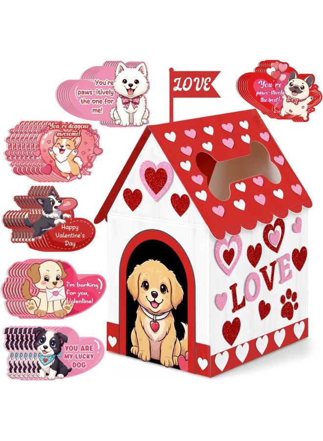 luck sea Valentines Day Puppy Paper Mailbox Crafts Kit for Kids, DIY Valentine's Dog Mail Box Craft with 42 Exchange Cards Valentine Gift Party Favors Supplies (Assembly Needed) - Image 1