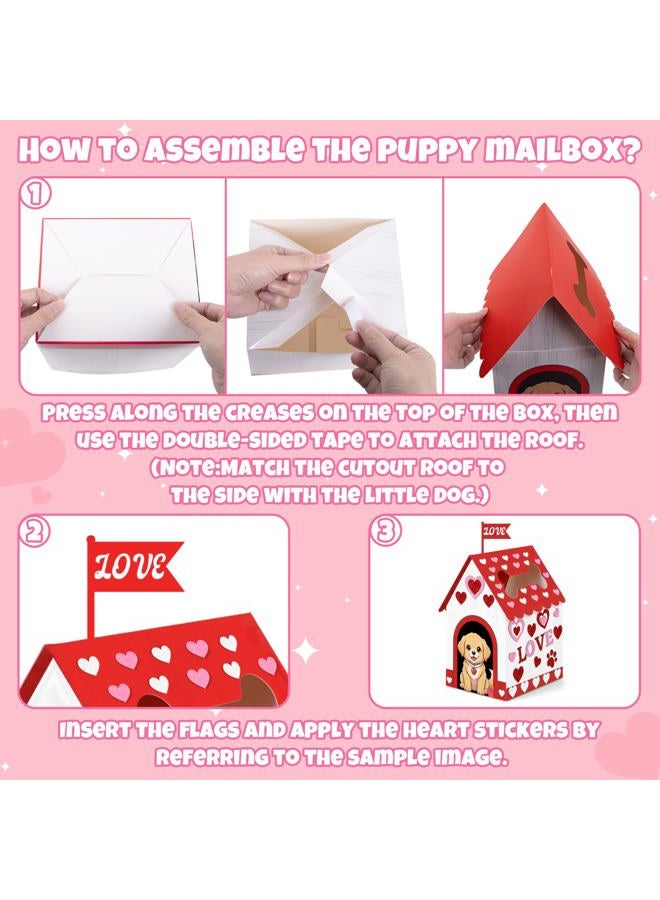 luck sea Valentines Day Puppy Paper Mailbox Crafts Kit for Kids, DIY Valentine's Dog Mail Box Craft with 42 Exchange Cards Valentine Gift Party Favors Supplies (Assembly Needed) - Image 3