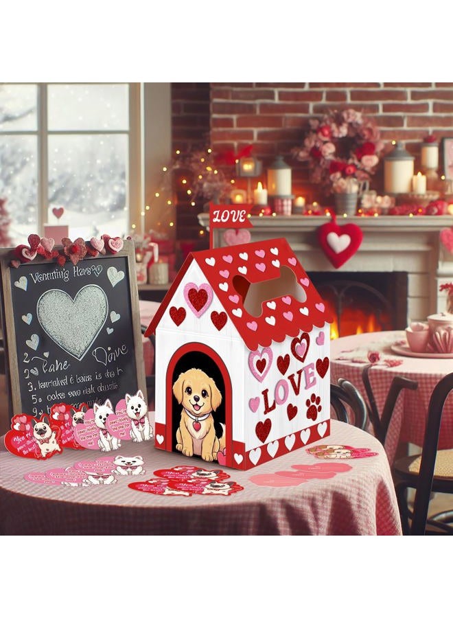 luck sea Valentines Day Puppy Paper Mailbox Crafts Kit for Kids, DIY Valentine's Dog Mail Box Craft with 42 Exchange Cards Valentine Gift Party Favors Supplies (Assembly Needed) - Image 2