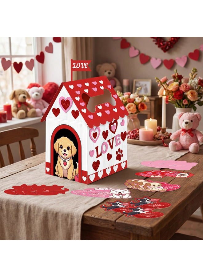 luck sea Valentines Day Puppy Paper Mailbox Crafts Kit for Kids, DIY Valentine's Dog Mail Box Craft with 42 Exchange Cards Valentine Gift Party Favors Supplies (Assembly Needed) - Image 5