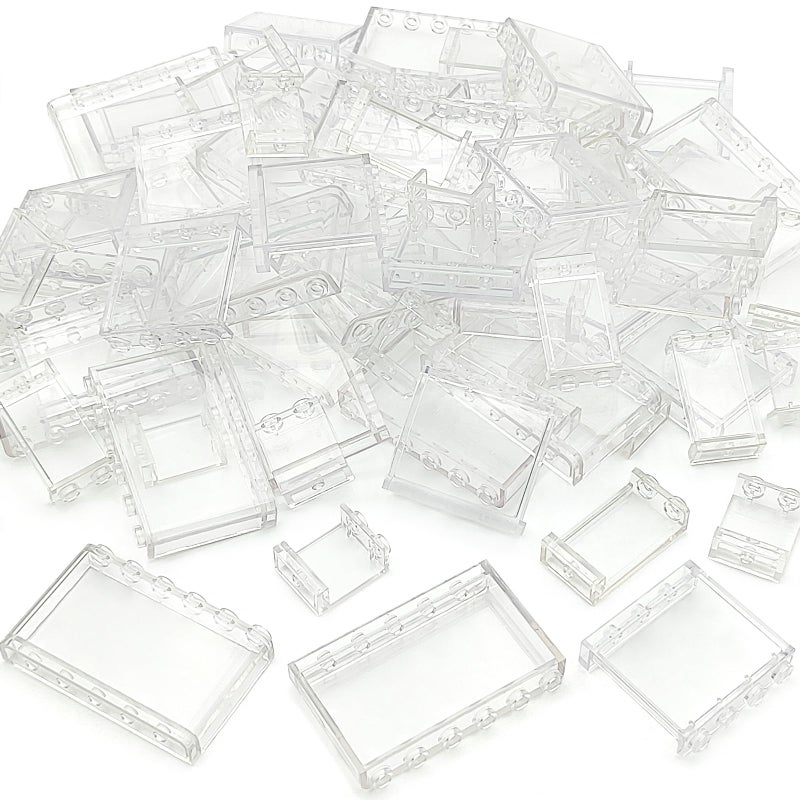 ZHX 72PCS Clear Transparent Window House Building Brick Toy Classic Flat Plates Pieces and Parts Block Compatible with Major Brands White Mix - Image 4