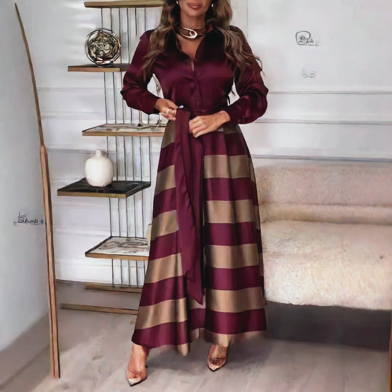 Elegant Tie-Front Floral Print Midi Dress Long Sleeve Autumn Casual - Image 2