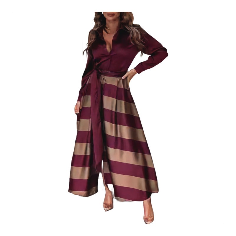 Elegant Tie-Front Floral Print Midi Dress Long Sleeve Autumn Casual - Image 1