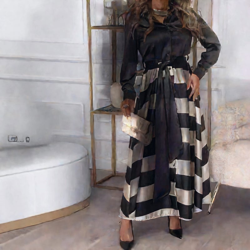 Elegant Tie-Front Floral Print Midi Dress Long Sleeve Autumn Casual - Image 4