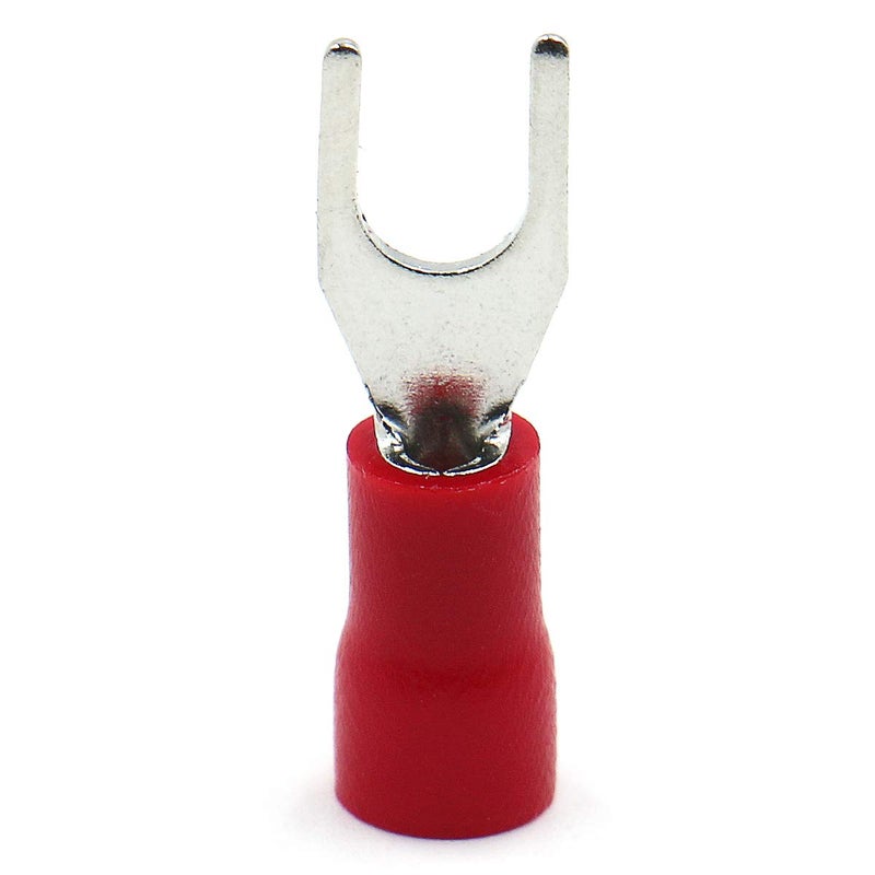Baomain Fork Spade Terminal Connectors – Insulated, #8 Stud (4.3mm), 22-16 AWG (0.5-1.5mm²), Red, (200-Pack) - Image 3