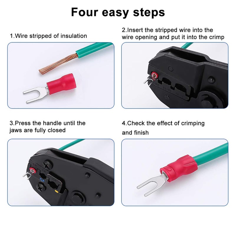 Baomain Fork Spade Terminal Connectors – Insulated, #8 Stud (4.3mm), 22-16 AWG (0.5-1.5mm²), Red, (200-Pack) - Image 4