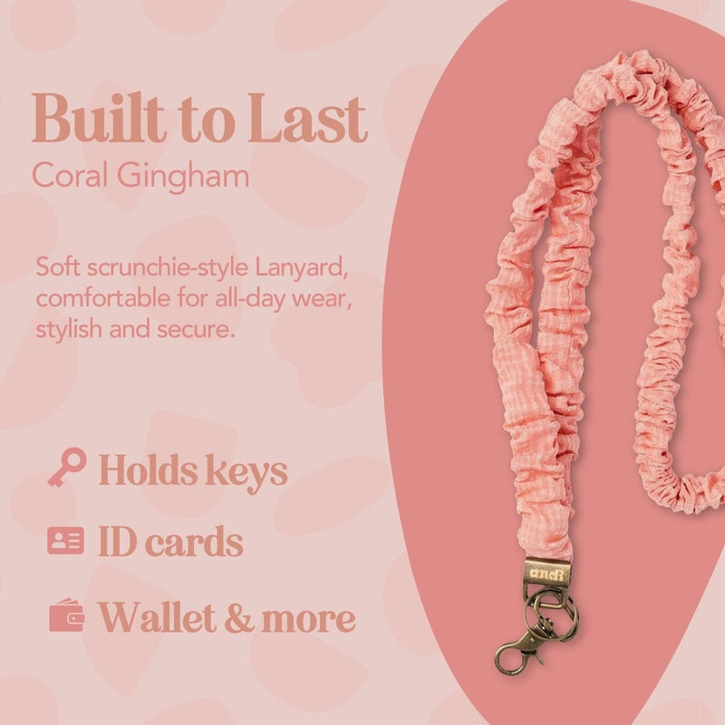 ANDI Neck Lanyard For Women - Scrunchie Cute Lanyard for Keys, Id Card Holder, Wallet - Aesthetic Long Lanyard (Coral Gingham) - Image 3
